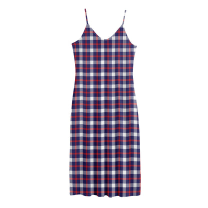 American Patriotic Plaid Print Jersey Midi Cami Dress