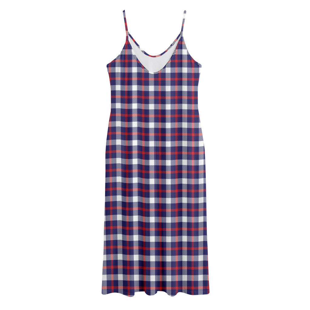 American Patriotic Plaid Print Jersey Midi Cami Dress