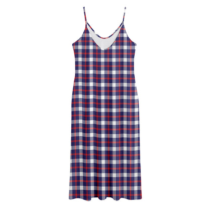 American Patriotic Plaid Print Jersey Midi Cami Dress