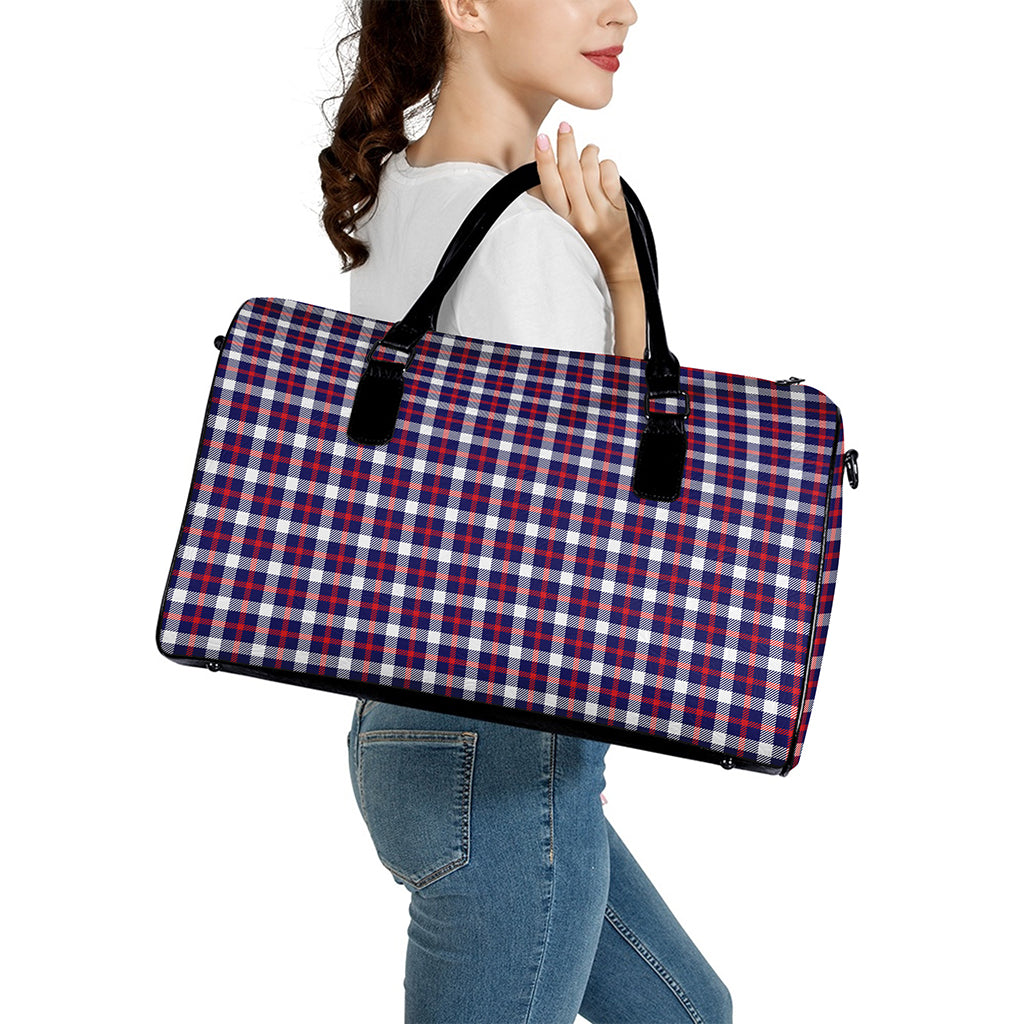 American Patriotic Plaid Print Leather Duffle Bag
