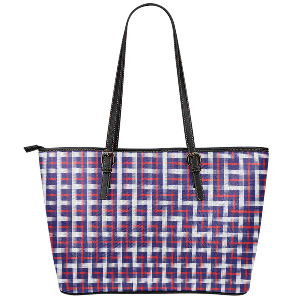 American Patriotic Plaid Print Leather Tote Bag