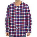 American Patriotic Plaid Print Long Sleeve Baseball Jersey
