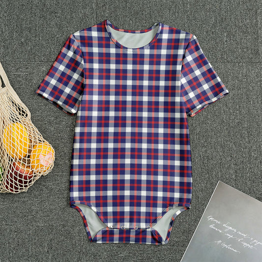 American Patriotic Plaid Print Men's Bodysuit