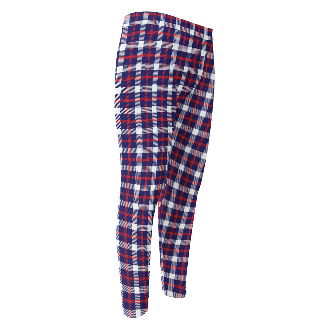 American Patriotic Plaid Print Men's Compression Pants