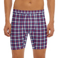 American Patriotic Plaid Print Men's Long Boxer Briefs