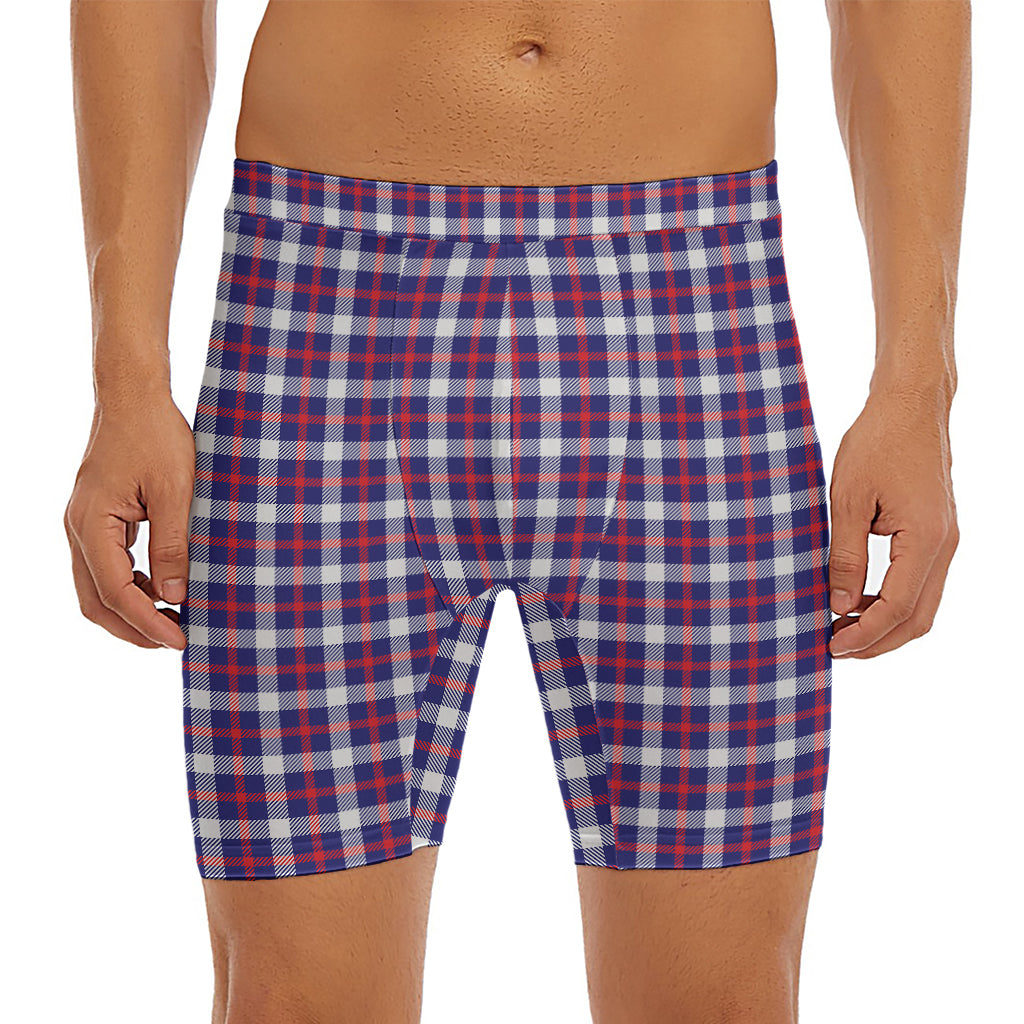 American Patriotic Plaid Print Men's Long Boxer Briefs