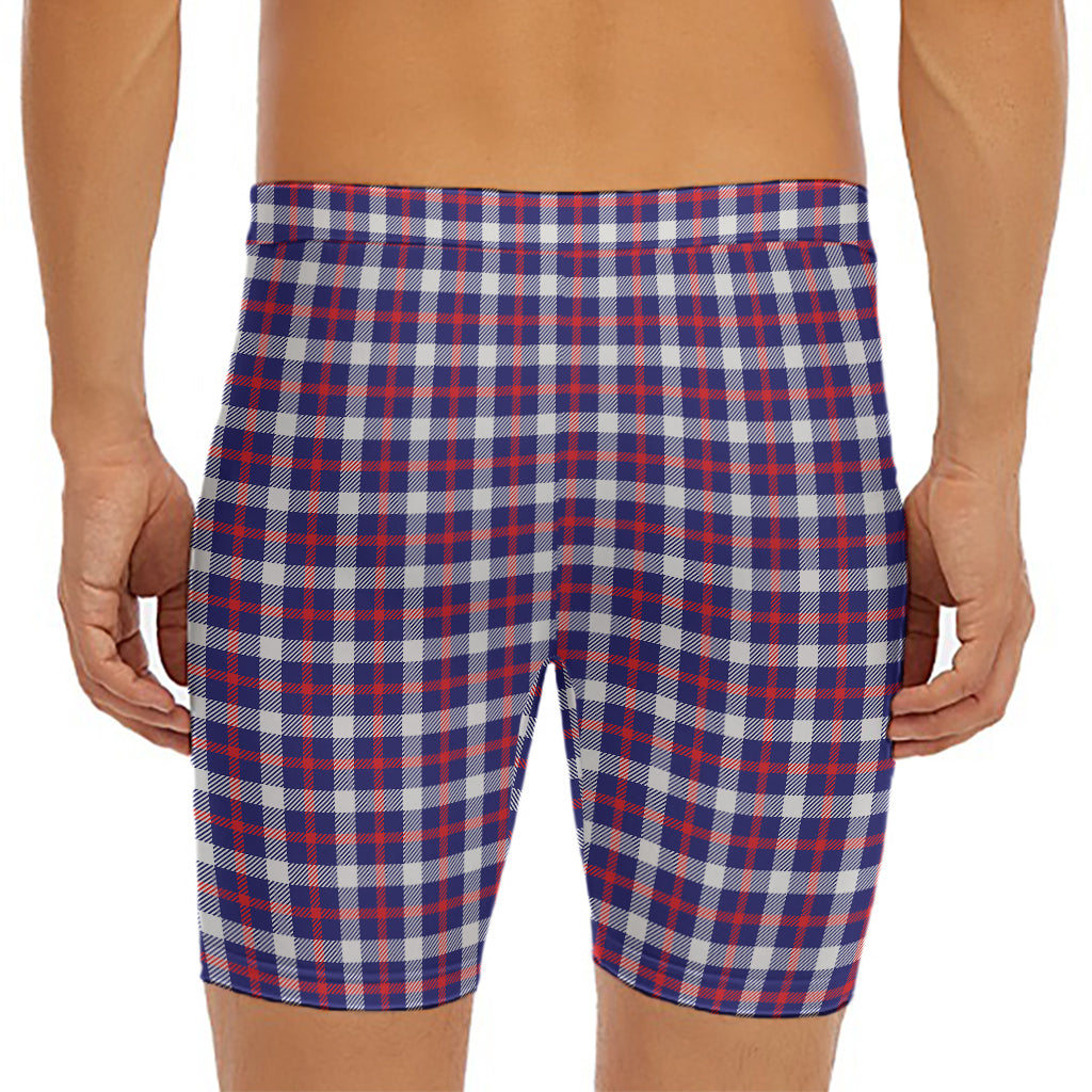 American Patriotic Plaid Print Men's Long Boxer Briefs