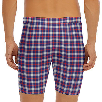 American Patriotic Plaid Print Men's Long Boxer Briefs