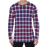 American Patriotic Plaid Print Men's Long Sleeve T-Shirt