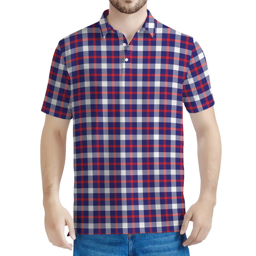 American Patriotic Plaid Print Men's Polo Shirt