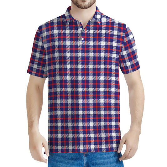 American Patriotic Plaid Print Men's Polo Shirt