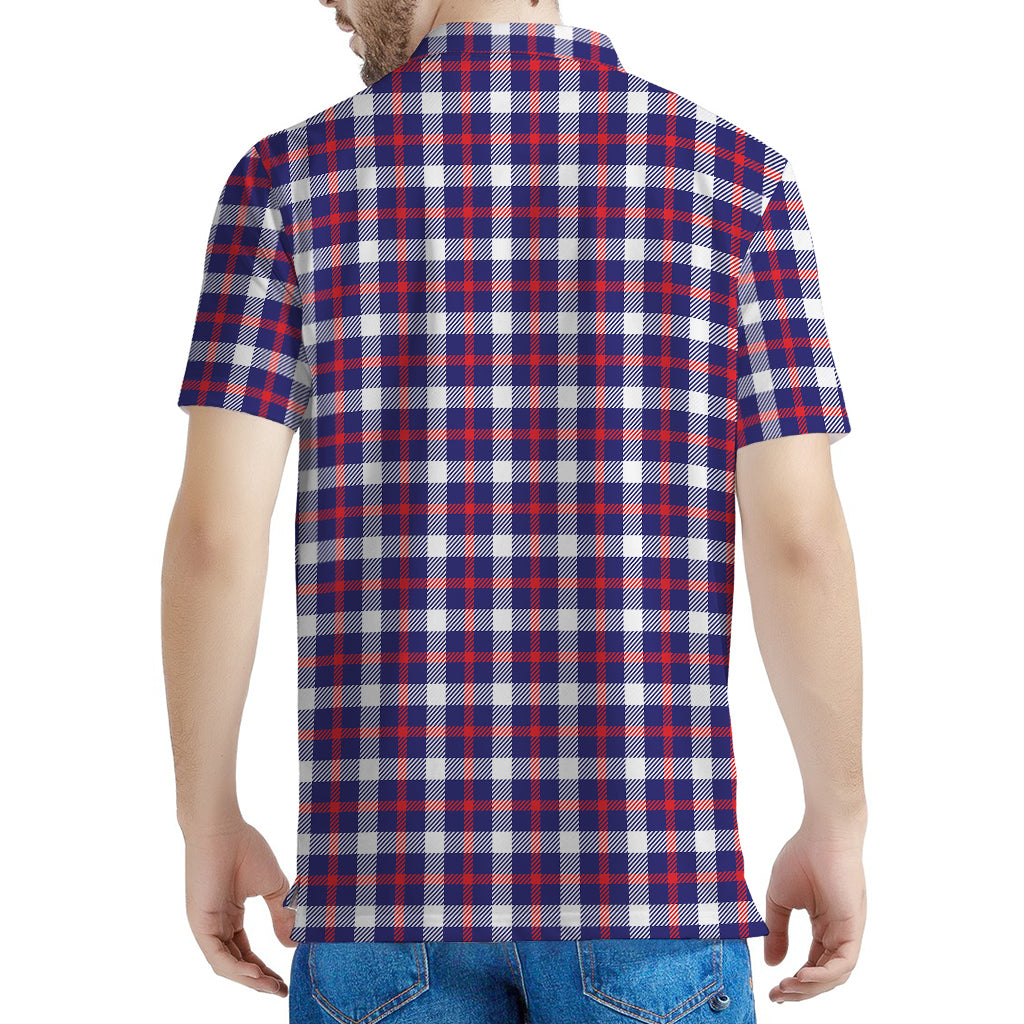 American Patriotic Plaid Print Men's Polo Shirt