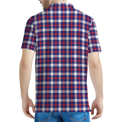 American Patriotic Plaid Print Men's Polo Shirt