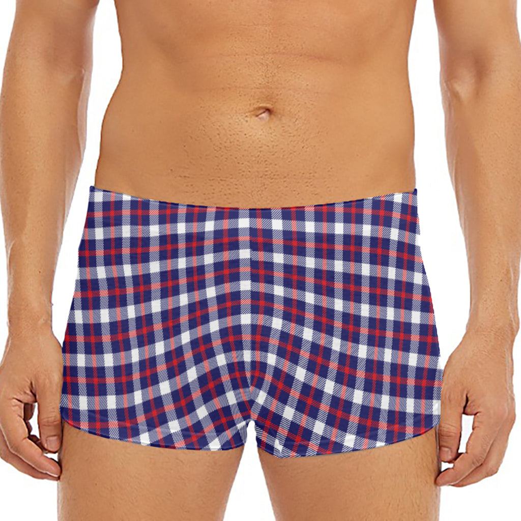 American Patriotic Plaid Print Men's Short Boxer Briefs