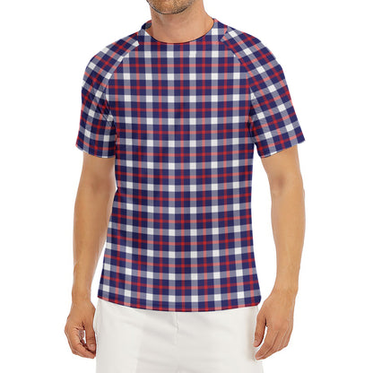 American Patriotic Plaid Print Men's Short Sleeve Rash Guard