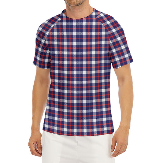 American Patriotic Plaid Print Men's Short Sleeve Rash Guard