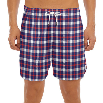 American Patriotic Plaid Print Men's Split Running Shorts
