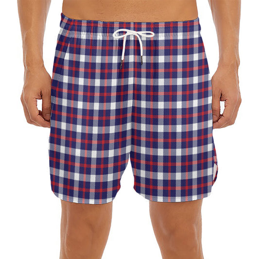 American Patriotic Plaid Print Men's Split Running Shorts