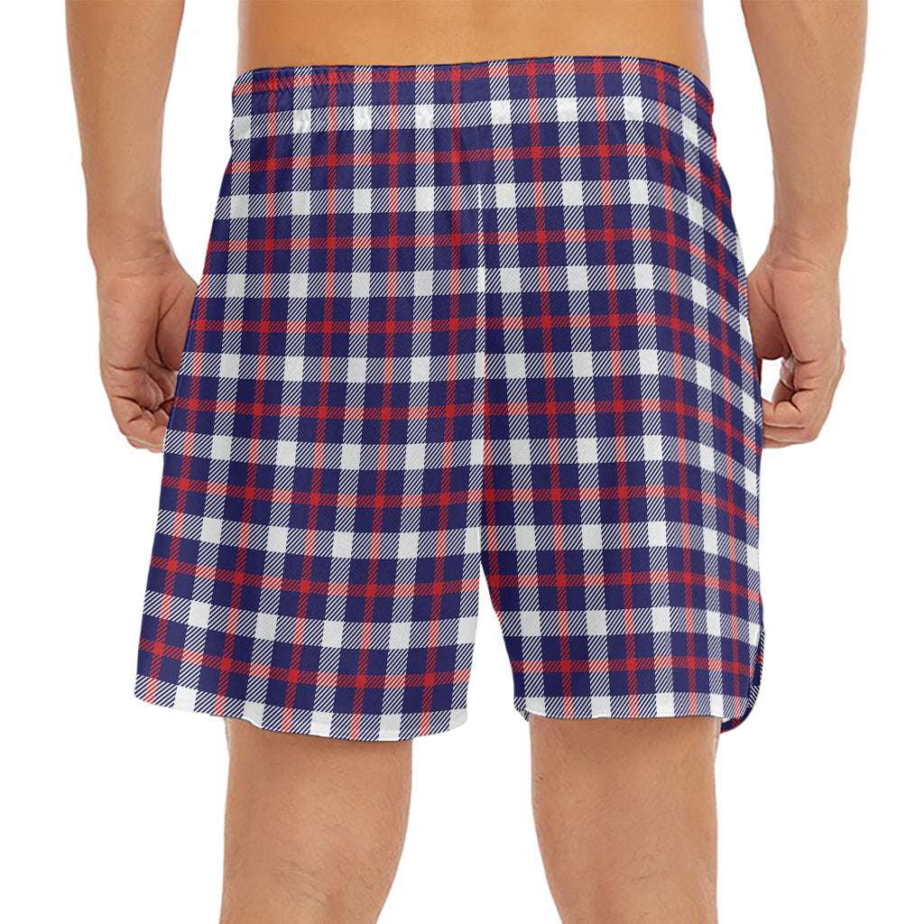 American Patriotic Plaid Print Men's Split Running Shorts