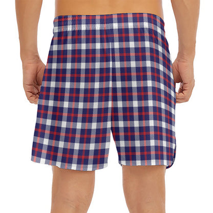 American Patriotic Plaid Print Men's Split Running Shorts