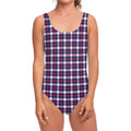 American Patriotic Plaid Print One Piece Swimsuit
