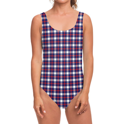 American Patriotic Plaid Print One Piece Swimsuit