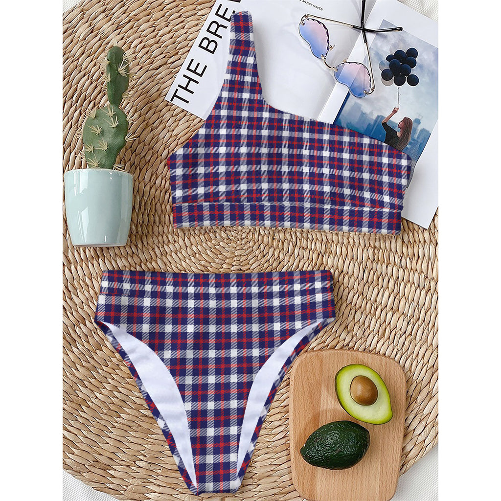 American Patriotic Plaid Print One Shoulder Bikini Top