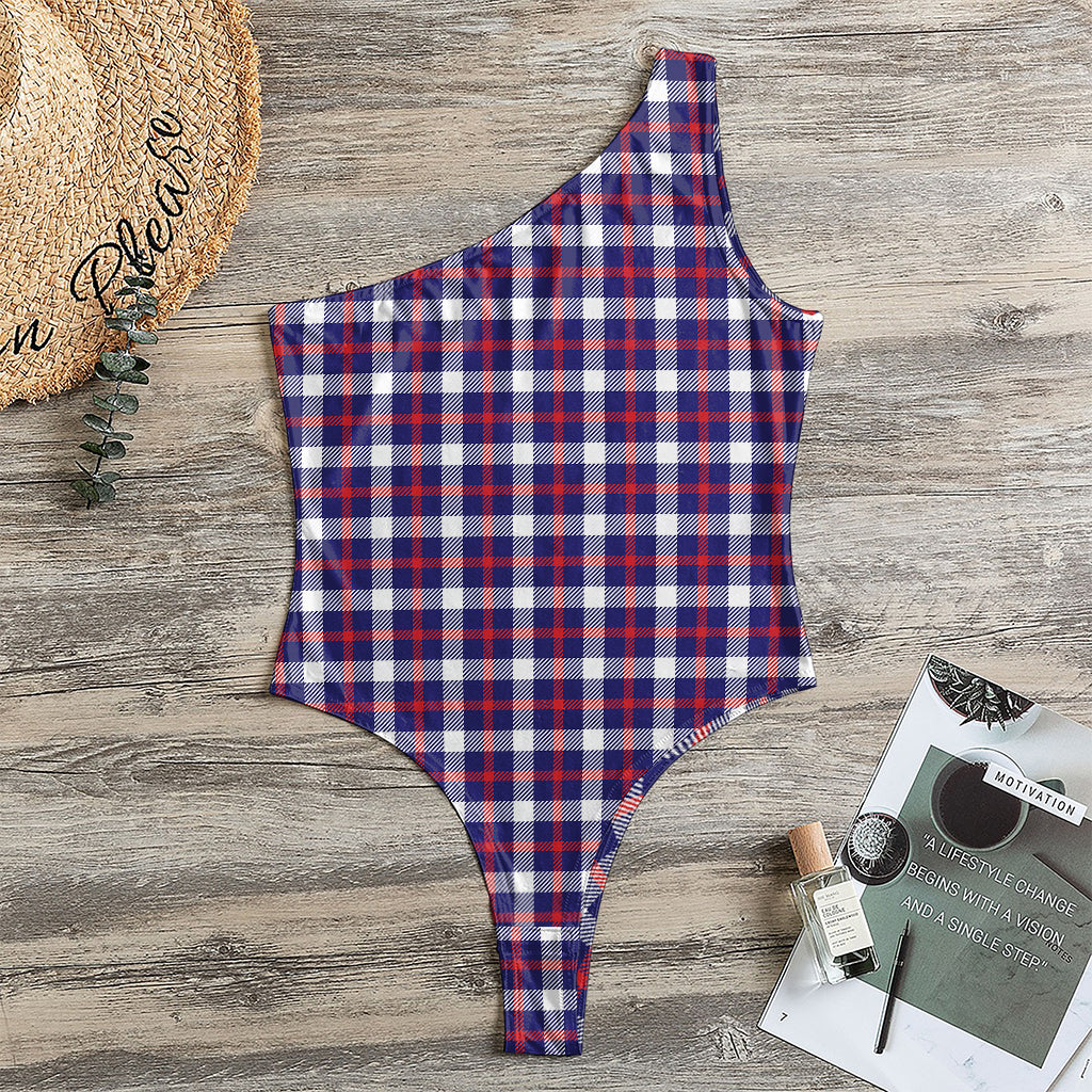 American Patriotic Plaid Print One Shoulder Bodysuit