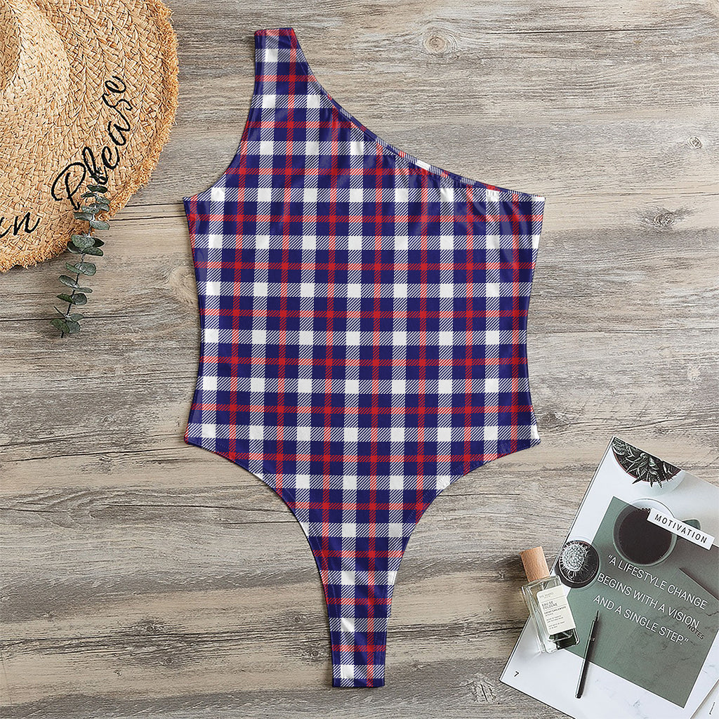 American Patriotic Plaid Print One Shoulder Bodysuit