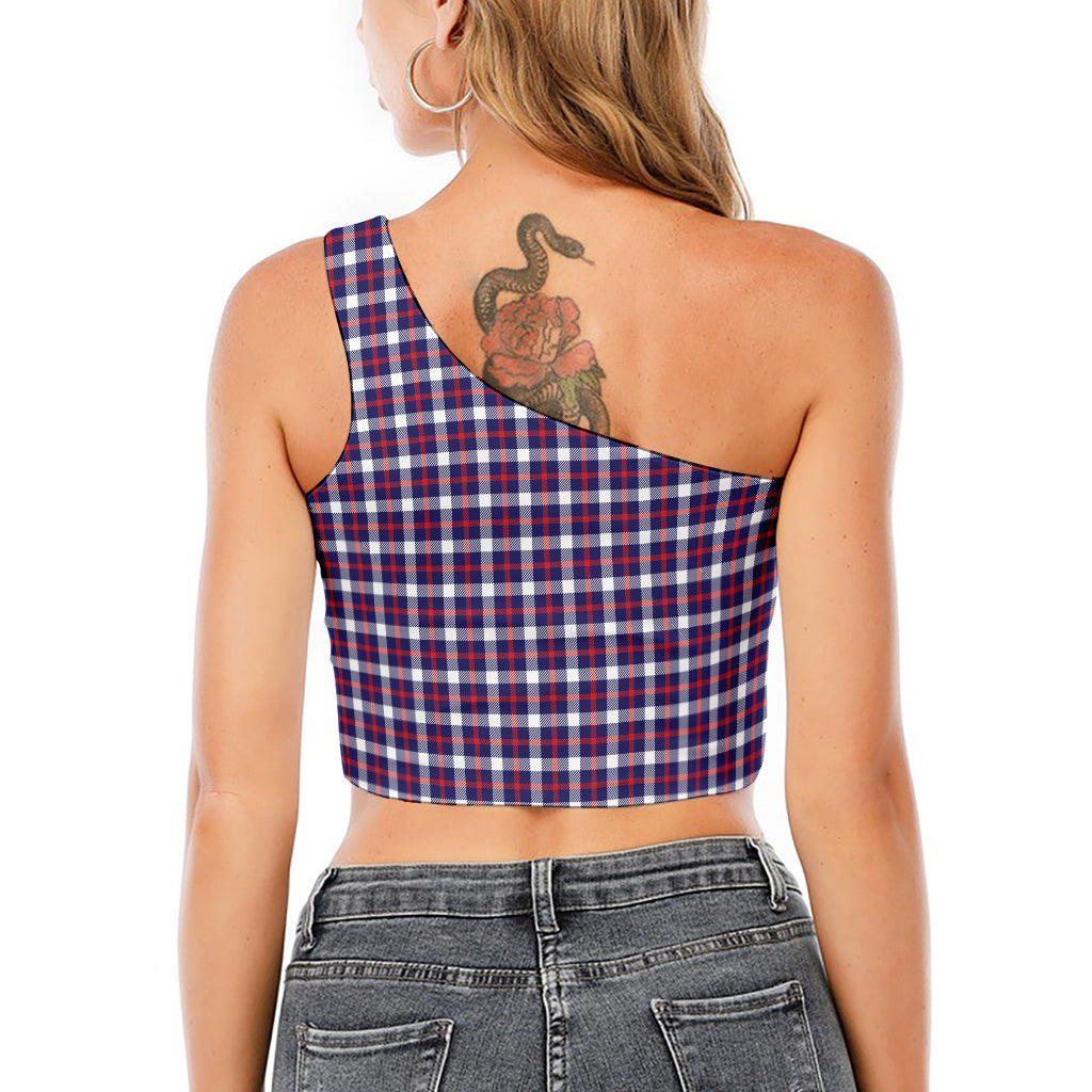 American Patriotic Plaid Print One Shoulder Crop Top