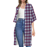 American Patriotic Plaid Print Open Front Beach Cover Up