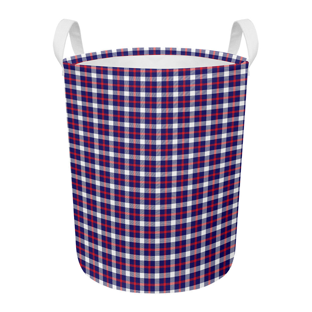 American Patriotic Plaid Print Round Laundry Basket
