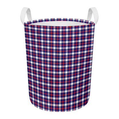 American Patriotic Plaid Print Round Laundry Basket