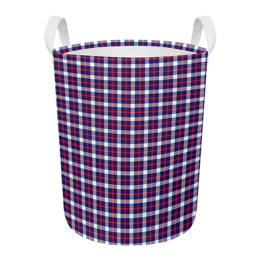 American Patriotic Plaid Print Round Laundry Basket
