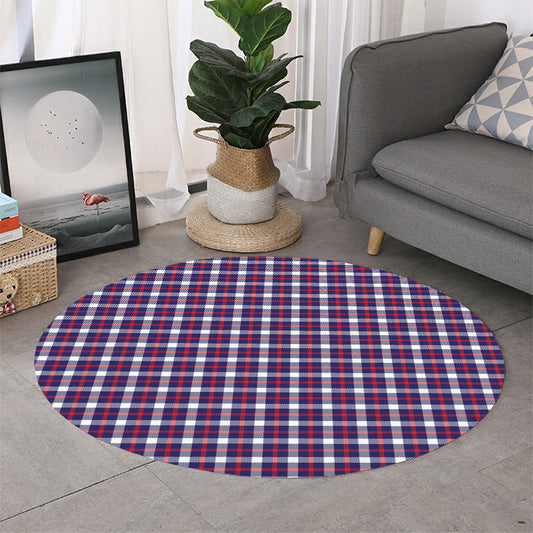 American Patriotic Plaid Print Round Rug