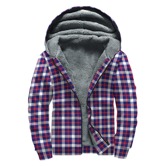 American Patriotic Plaid Print Sherpa Lined Zip Up Hoodie