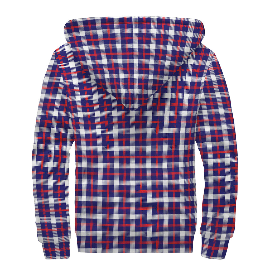 American Patriotic Plaid Print Sherpa Lined Zip Up Hoodie