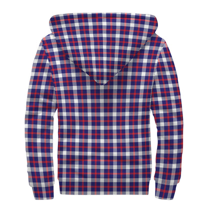 American Patriotic Plaid Print Sherpa Lined Zip Up Hoodie