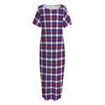 American Patriotic Plaid Print Short Sleeve Long Nightdress