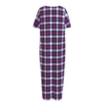 American Patriotic Plaid Print Short Sleeve Long Nightdress