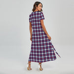 American Patriotic Plaid Print Short Sleeve Maxi Dress