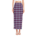American Patriotic Plaid Print Side Slit Maxi Skirt