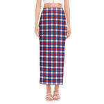 American Patriotic Plaid Print Side Slit Maxi Skirt