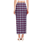 American Patriotic Plaid Print Side Slit Maxi Skirt