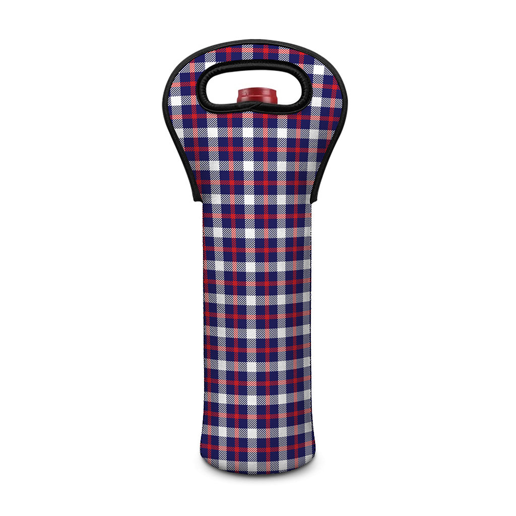 American Patriotic Plaid Print Single Neoprene Wine Tote