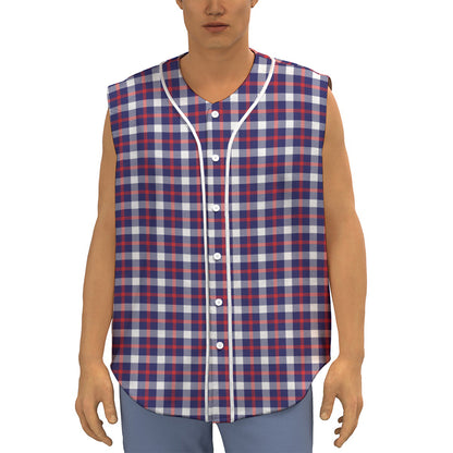 American Patriotic Plaid Print Sleeveless Baseball Jersey