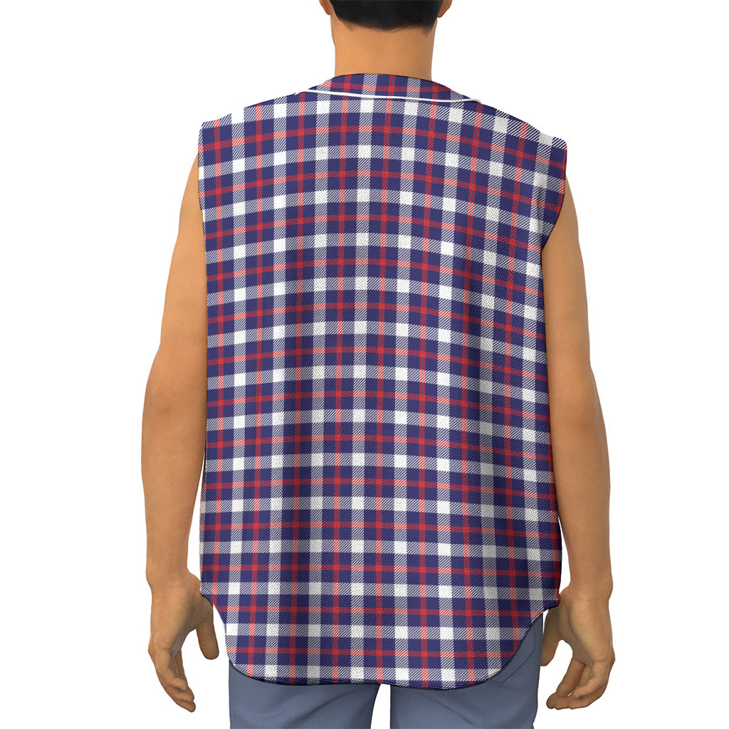 American Patriotic Plaid Print Sleeveless Baseball Jersey