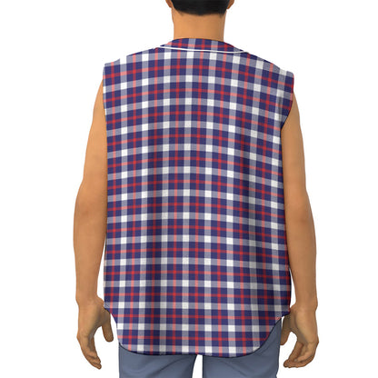 American Patriotic Plaid Print Sleeveless Baseball Jersey