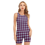American Patriotic Plaid Print Sleeveless One Piece Swimsuit