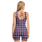 American Patriotic Plaid Print Sleeveless One Piece Swimsuit